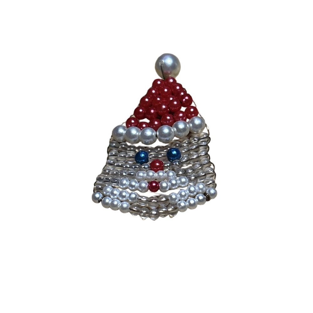 Santa Brooch Women's One Size Red White Beaded